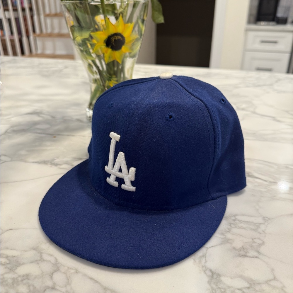 Blue Baseball Cap with White Logo New Era -Fitted 7 1/2 MLB Los Angeles Dodgers